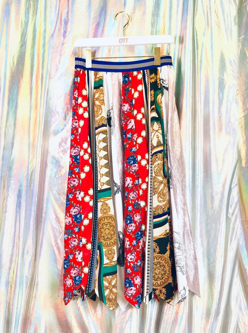 OTT unique•Unique Hippies ヒッピー gorgeous silk scarf hand-painted print Tie midi skirt - กระโปรง - วัสดุอื่นๆ หลากหลายสี