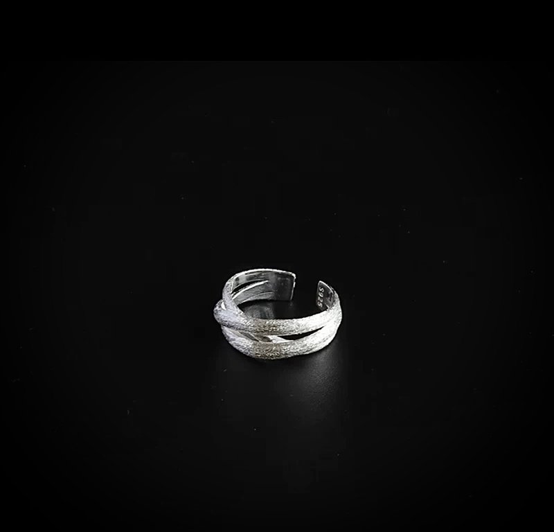 C&W s925 sterling silver heavy industry rough version frosted intertwined brushed texture personalized ring - แหวนทั่วไป - เงินแท้ สีเงิน