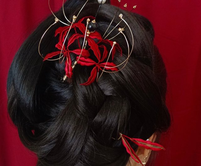 残り火】彼岸花風かんざし かんざしレッド - ショップ