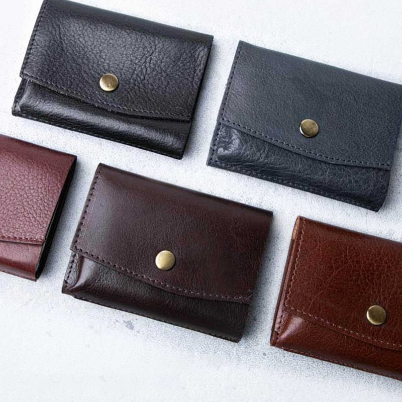 Mini Wallet Trifold Wallet Men's Women's Italian Leather Minimal Small Genuine Leather Bill Holder Compact Popular TIDY Pocket Italy - กระเป๋าสตางค์ - หนังแท้ หลากหลายสี