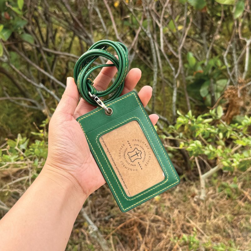 【ID Card Holder】Green Buttero | W/ Lanyard | Handmade Leather in Hong Kong - ID & Badge Holders - Genuine Leather Green