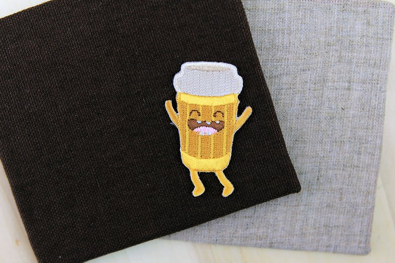 ハッピーブラックコーヒー自己粘着性刺繡布ステッカー-ハッピーファストフードシリーズ - 料理/グルメ - 刺しゅう糸 多色