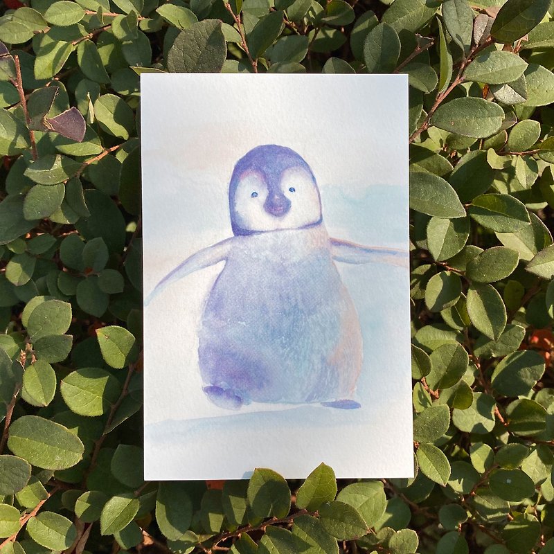 はがきカード水彩画ペンギンかわいい動物
