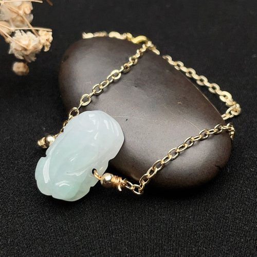 瓔珞珠寶盒 E.L.Jewelry Box 冰綠種翡翠貔貅14K金手鍊 | 天然緬甸玉翡翠A貨