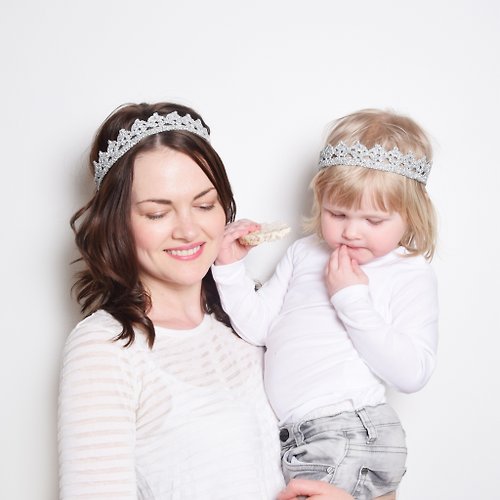 kerasoftwear Mommy and Me Matching Silver Crown Headbands, Mom and Baby Tiaras