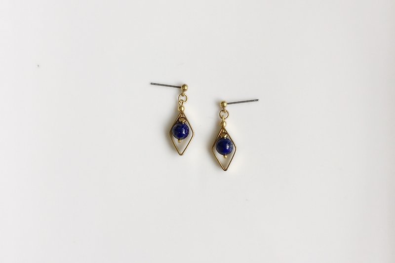 相印-藍砂石款 黃銅耳環 - 耳環/耳夾 - 其他金屬 藍色