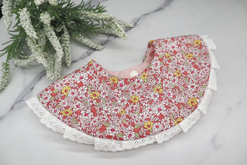 Red and yellow flower bib with lace - Bibs - Cotton & Hemp Red