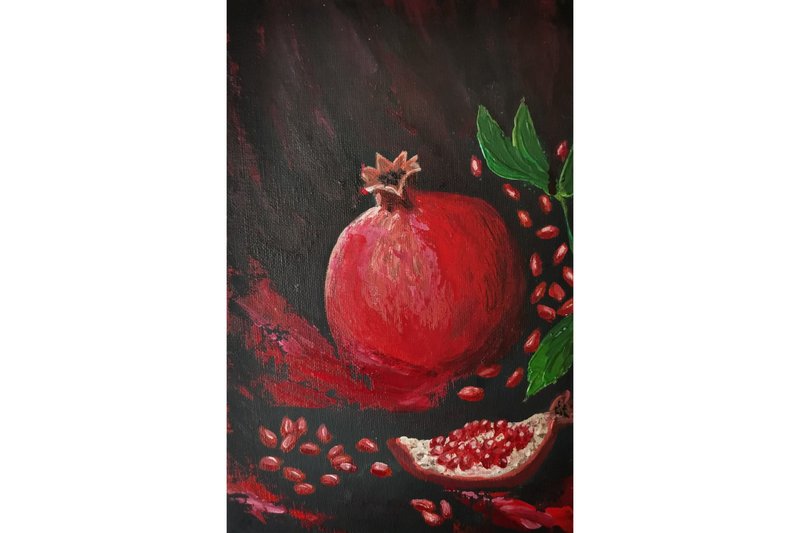 Pomegranate Fruit Still Life Original  Art  Hand Painted Art Work By RinaArtSK - Wall Décor - Other Materials Multicolor