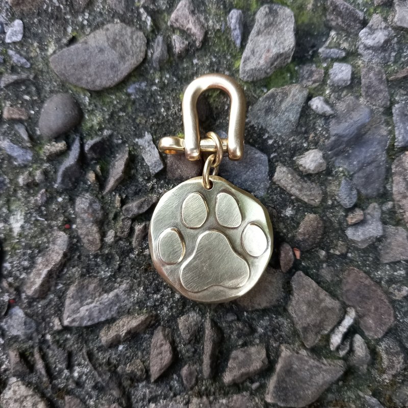 Bronze Meat Ball Footprint Flat (Round) Key Ring/ Pet Name Tag/Dog Tag - ปลอกคอ - ทองแดงทองเหลือง สีทอง