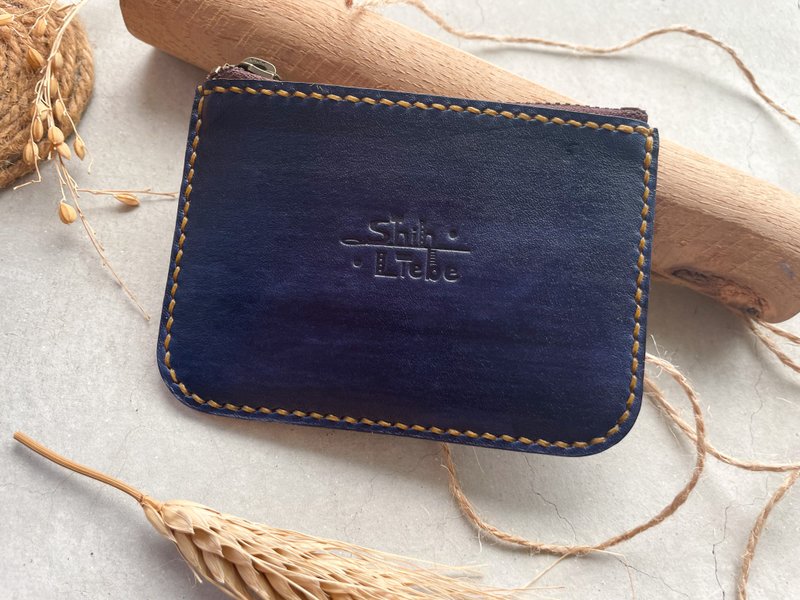 Hand-sewn genuine vegetable tanned leather zipper coin purse - กระเป๋าใส่เหรียญ - หนังแท้ 