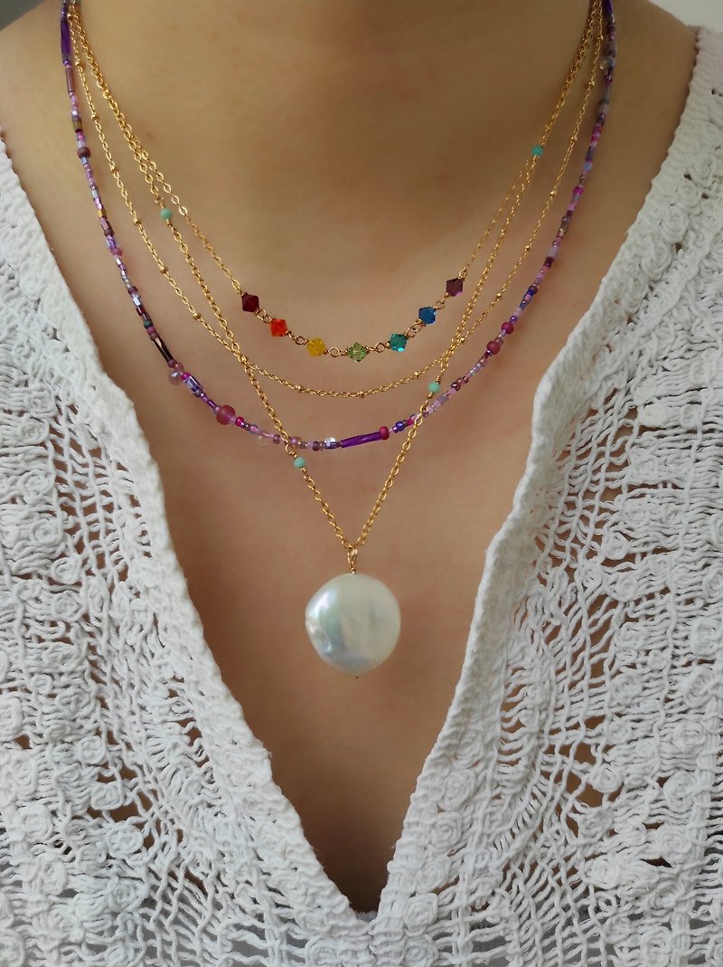 Oversized natural pearl necklace coin necklace imported from the United States 14k gold necklace light jewelry light luxury - สร้อยคอ - ไข่มุก ขาว