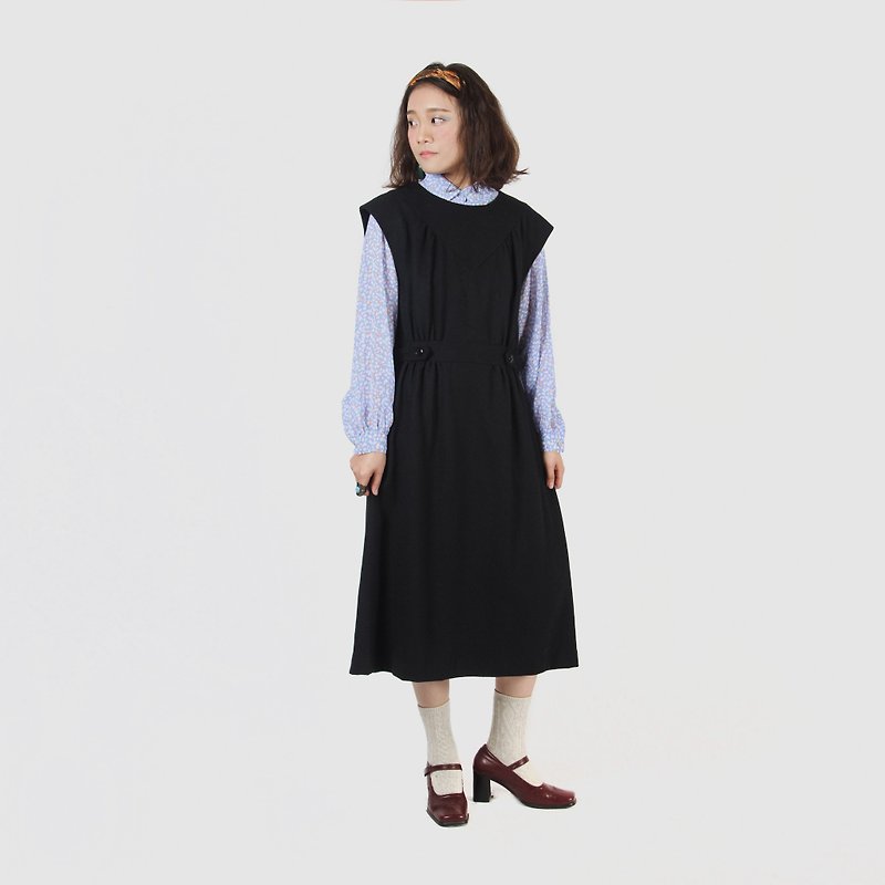 [Egg plant vintage] crow girl wool vintage vest skirt - One Piece Dresses - Wool Black