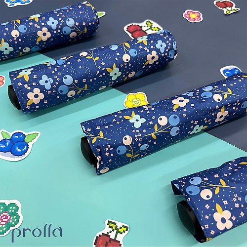 Prolla 保羅拉精品雨傘 可愛莓果|黑膠日系圖騰系列|外出便攜NO.1|輕量遮雨遮陽|黑膠寬型