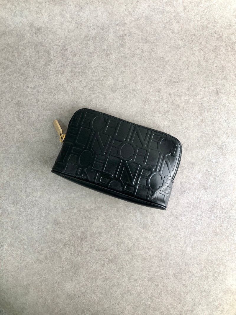 [Direct from Japan, branded used bag] CELINE Celine all-over print black leather pouch vintage old 3iant2 - กระเป๋าเครื่องสำอาง - หนังแท้ สีดำ