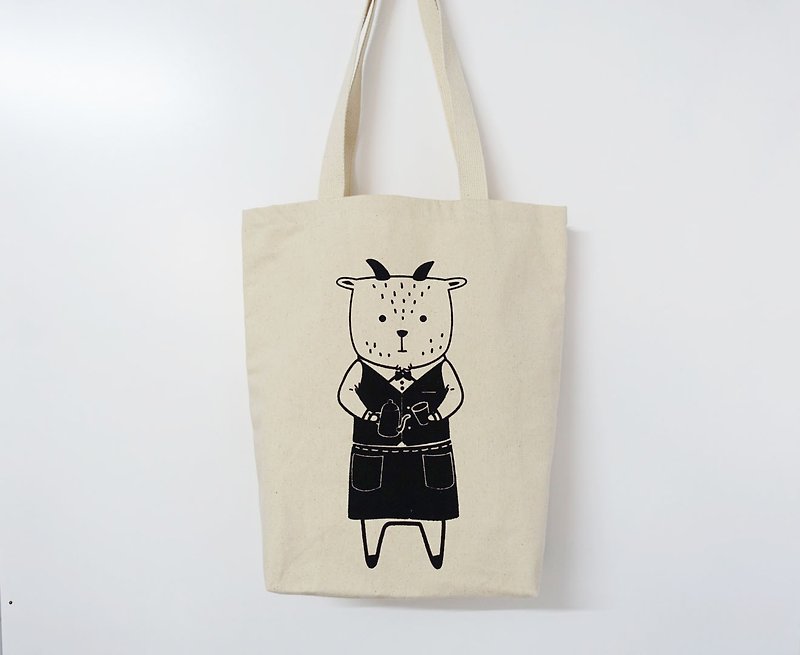 Screen printing  Tote bag   Mr. Fat goat  drip coffee - Messenger Bags & Sling Bags - Cotton & Hemp White
