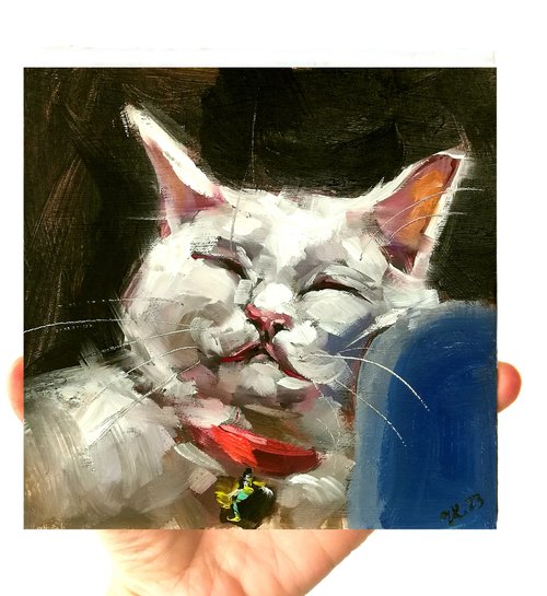 油絵◆画家の描いた絵画作品◆白猫好きな方に♪ 油絵◇画家の描いた絵画作品◇白猫好きな方に♪