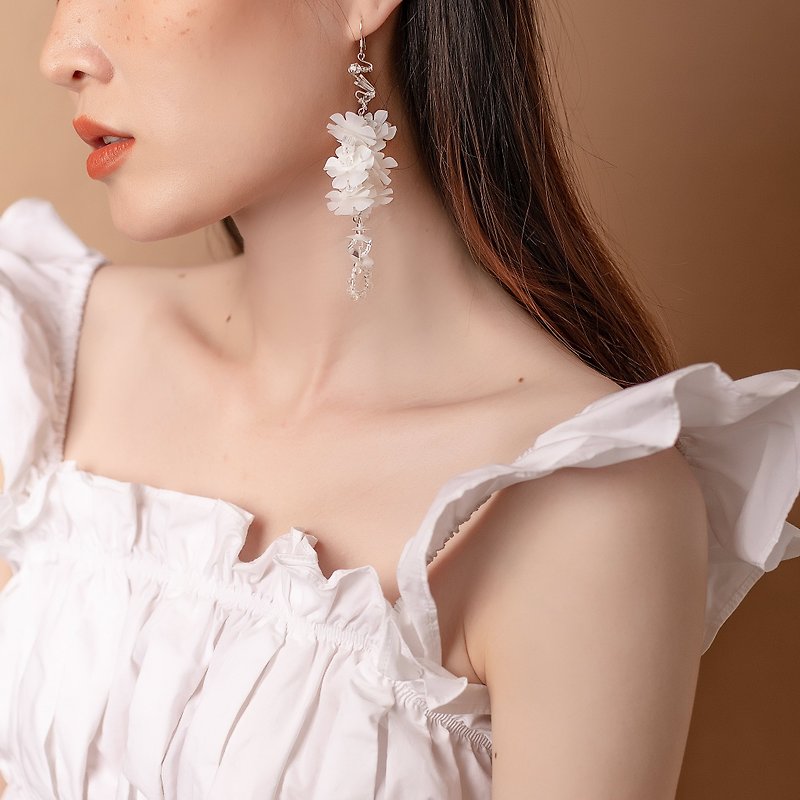 Daring series of irregular sequins embroidered exquisite long earrings Clip-On - Earrings & Clip-ons - Sterling Silver White