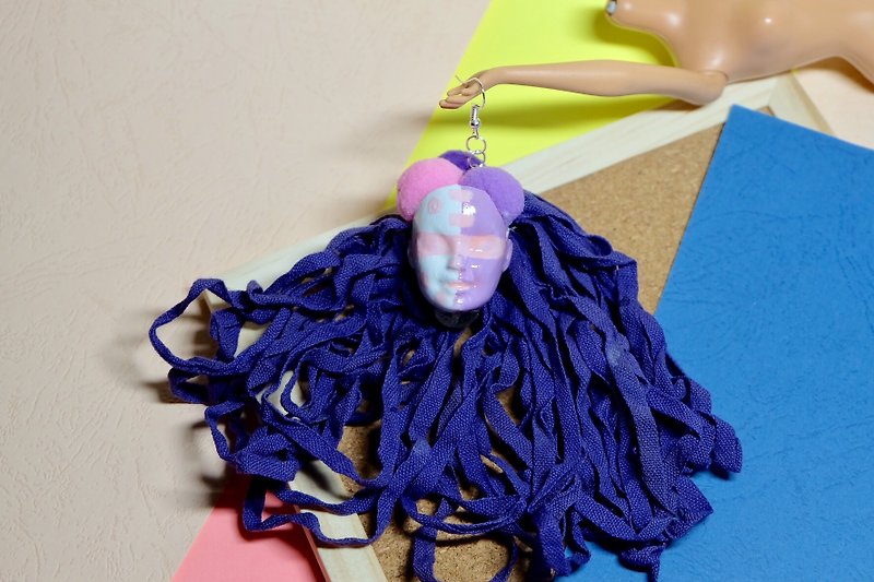 Barbie head Tassel Earrings /purple/gothic/punk / Hip hop/weirds/style - Earrings & Clip-ons - Silicone Purple