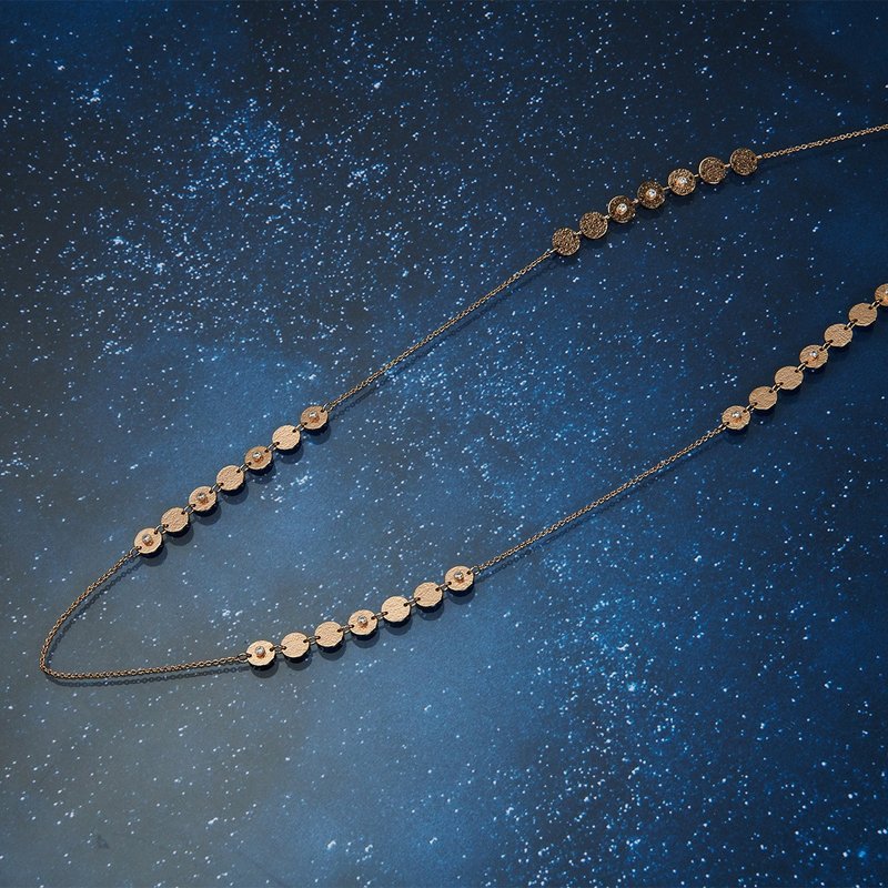 Hammer pattern diamond round long necklace (two colors in total) - สร้อยคอ - ทองแดงทองเหลือง 