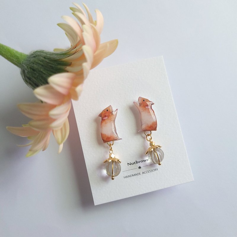 Animal Series-Hamster Gold Mouse Earrings/ Clip-On - ต่างหู - เรซิน สีนำ้ตาล