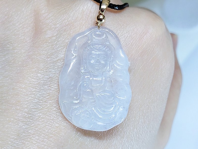 【Pro-Cui】Natural jadeite ice glue with baby Guanyin Buddha system - Necklaces - Jade White