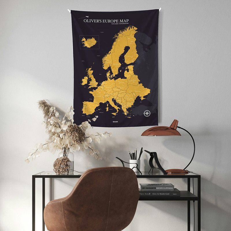 Personalized Europe Map, Pin Map Travel Map-Matte Black-Wall Decor (Fabric) - Maps - Polyester Black