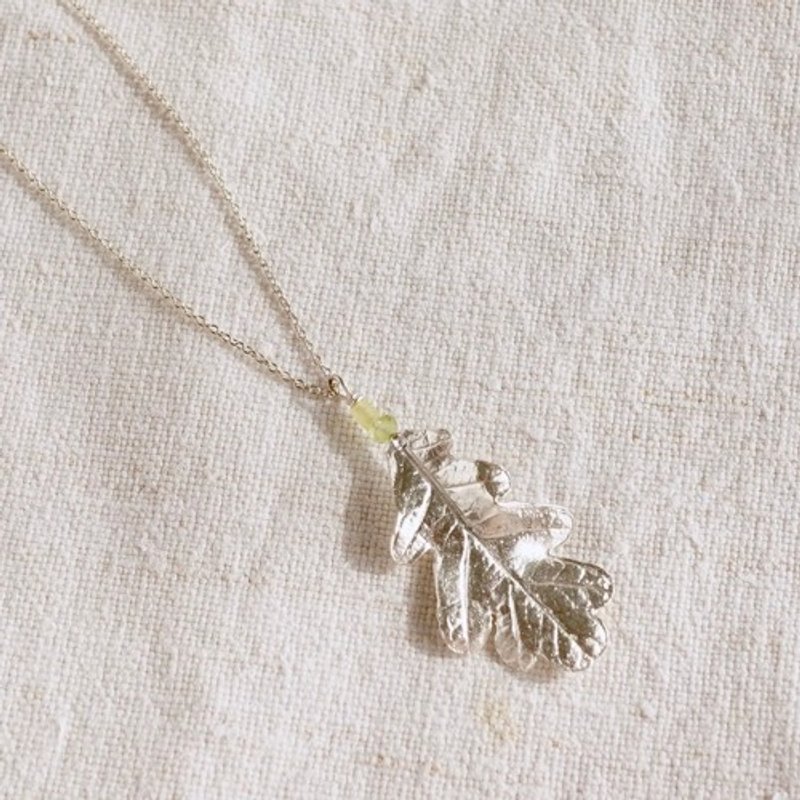 Oak leaf stone necklace [P077SV(ST)] - สร้อยคอ - โลหะ 