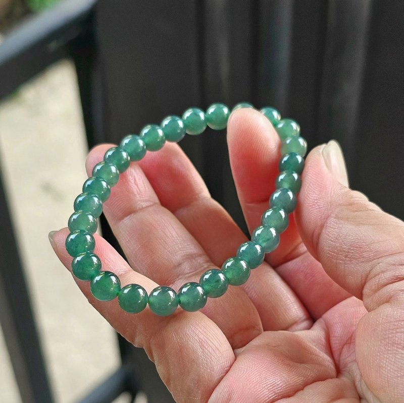 High quality sea blue jade bracelet, glass jade texture, natural round jade, 7 mm. - 手鍊/手環 - 寶石 綠色
