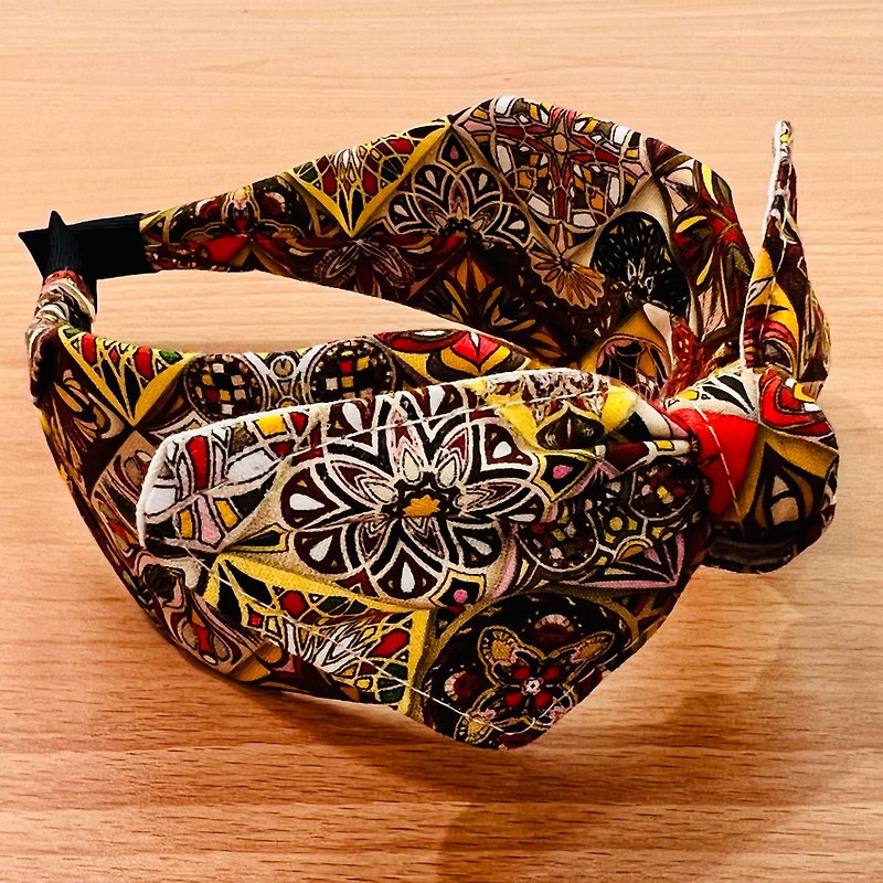 MOYA Wide Handmade Headband Passionate Persian - เครื่องประดับผม - ผ้าฝ้าย/ผ้าลินิน สีน้ำเงิน