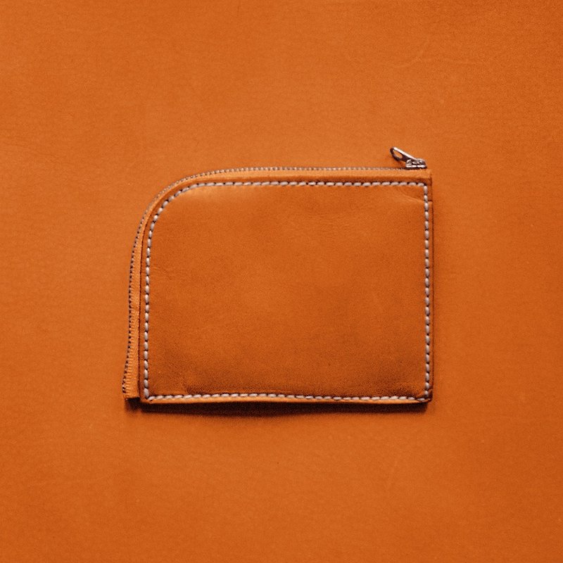 Zipper.L Coinsbag mini short wallet。Leather Stitching Pack。BSP002 - เครื่องหนัง - หนังแท้ สีส้ม