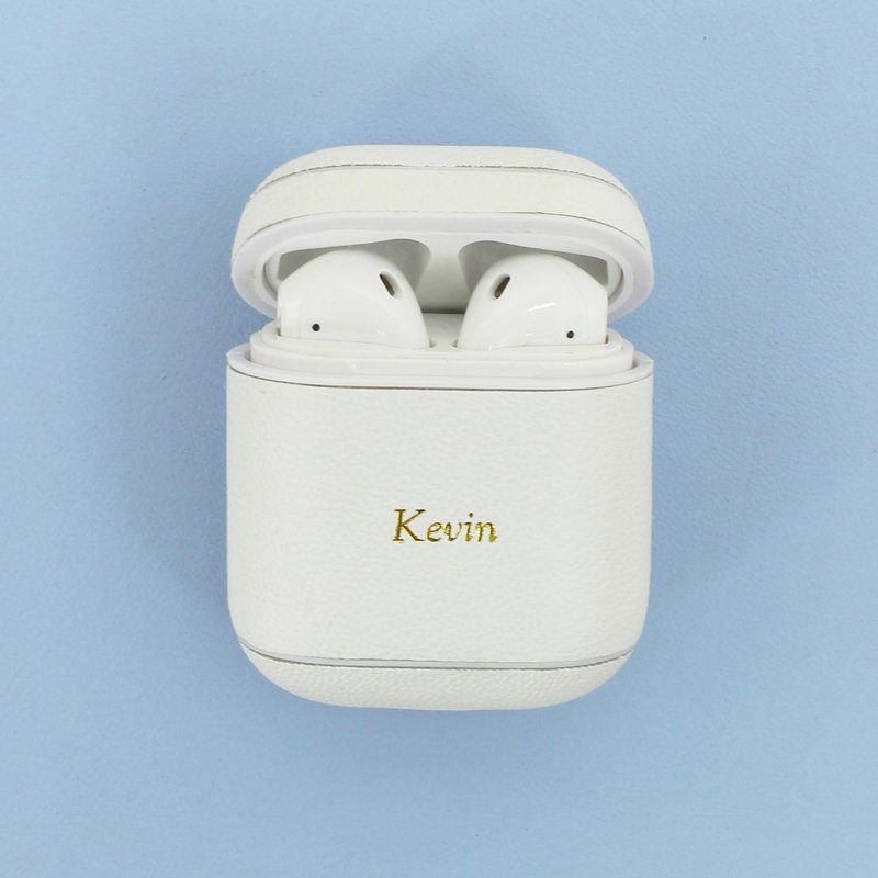 [Seasonal Sale] Leather Vanilla White Macaron AirPods Storage Holster/AirPod Case - แกดเจ็ต - หนังแท้ ขาว