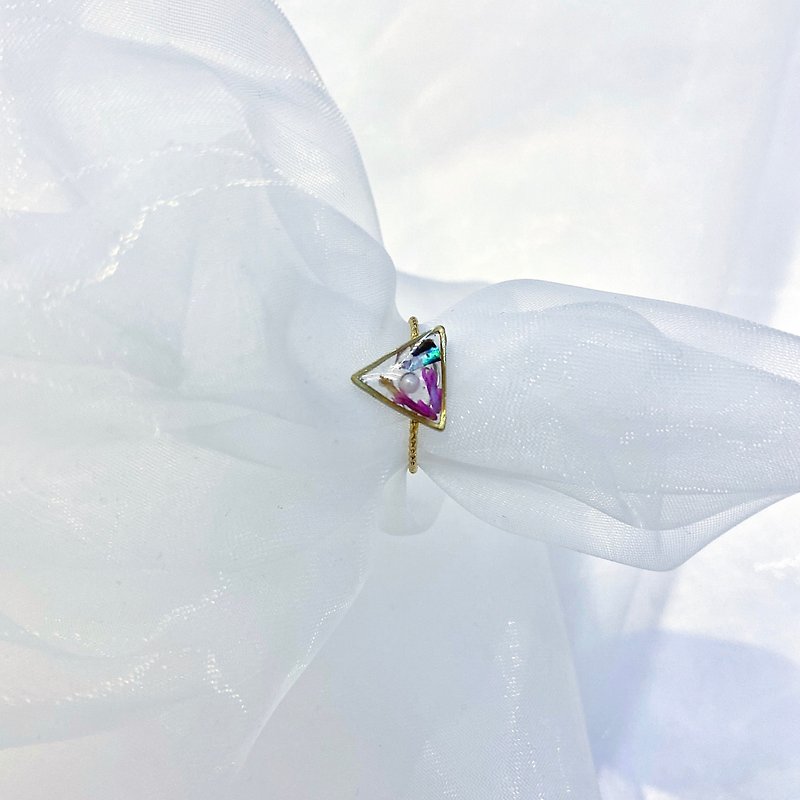 Resin General Rings - Dry flower triangle ring purple handmade ring