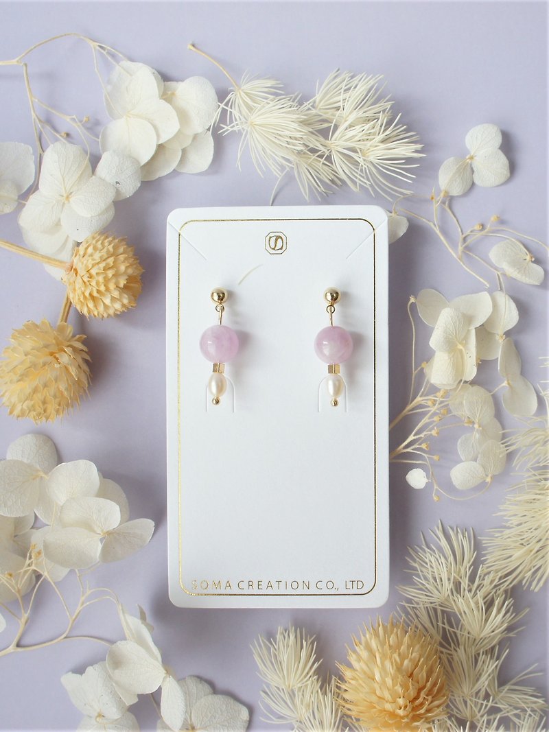 Kunzite Pearl dangle earrings - ต่างหู - เครื่องเพชรพลอย สีม่วง