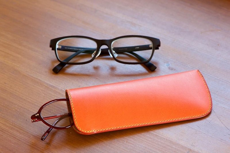 スリムなオレンジのメガネケース - 眼鏡/眼鏡框 - 真皮 橘色