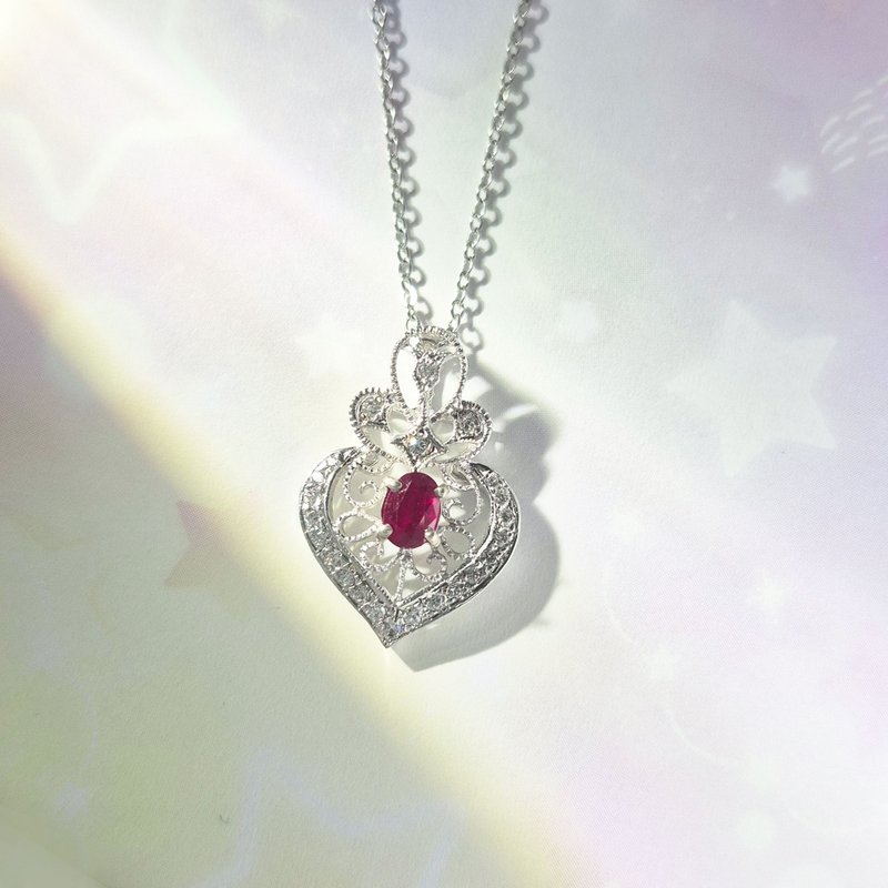 【比法一生】純銀ペンダント—天然ルビー—エターナルハート 925スターリングシルバー ハンドメイドアクセサリー - ネックレス - シルバー レッド