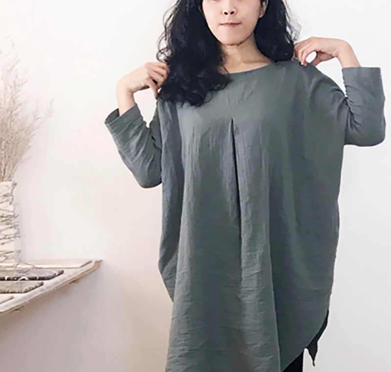 【長版上衣04】膝上搖擺/ 雙層純棉/30色 - 女上衣/長袖上衣 - 棉．麻 灰色