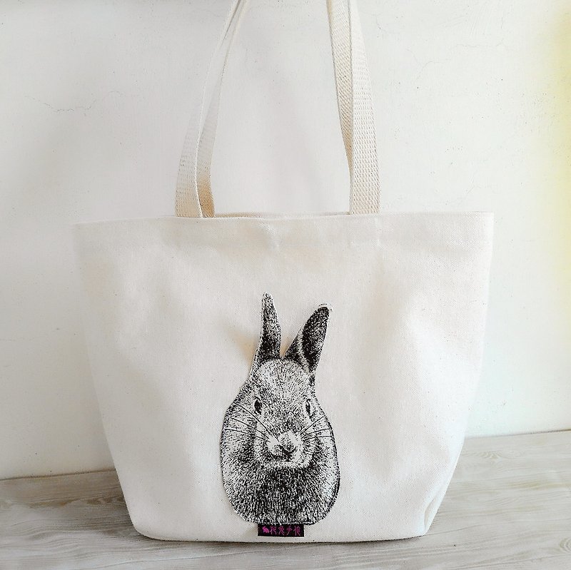 Sketch Rabbit Bags Bag Picnic Bag Eco Bag Shopping Bag - Handbags & Totes - Cotton & Hemp White