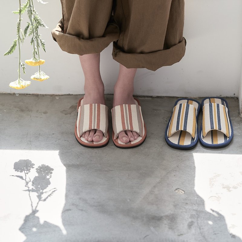 Takashima Canvas Jute cotton sturdy smooth slippers. After taking a bath or on a hot summer day. - รองเท้าแตะในบ้าน - ผ้าฝ้าย/ผ้าลินิน สีส้ม