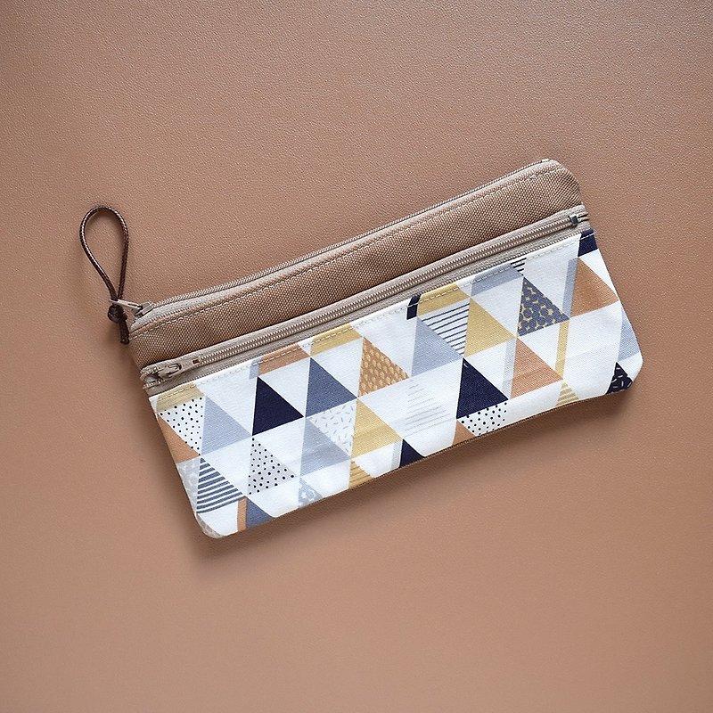 Flat pencil case with double compartments_triangular grid - Pencil Cases - Cotton & Hemp Yellow