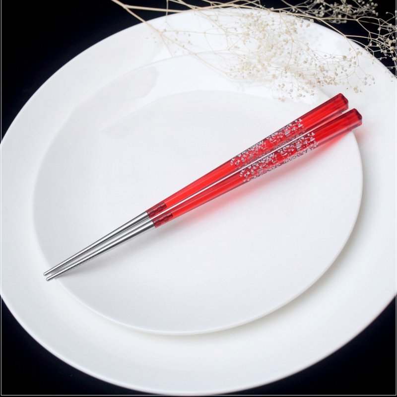 青花瓷系列射包筷單入-透明紅 - 筷子/筷架 - 塑膠 紅色