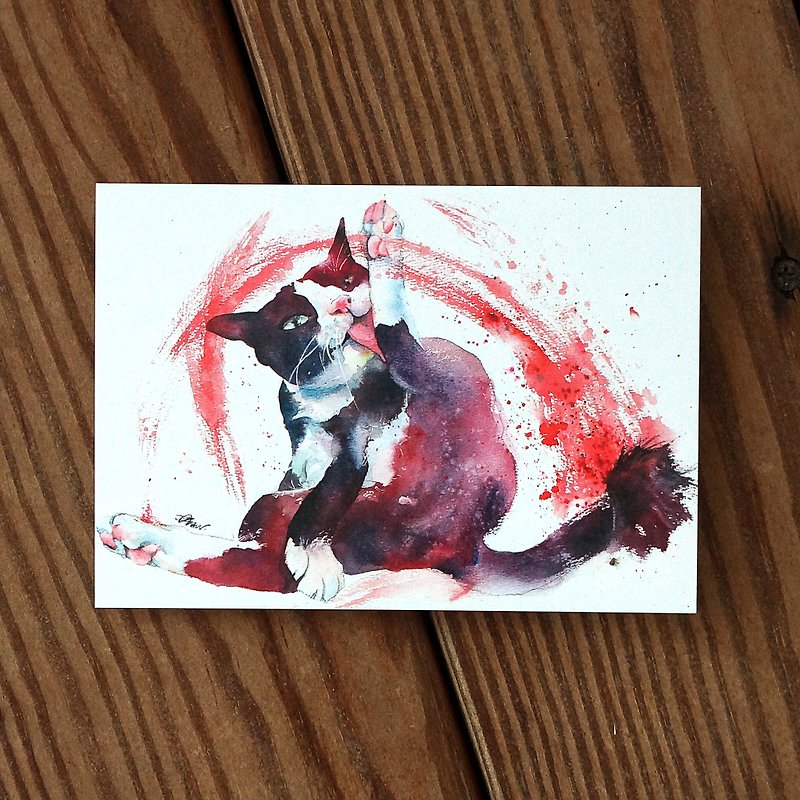 Watercolor painted hair boy series postcard - red dust - การ์ด/โปสการ์ด - กระดาษ สีแดง