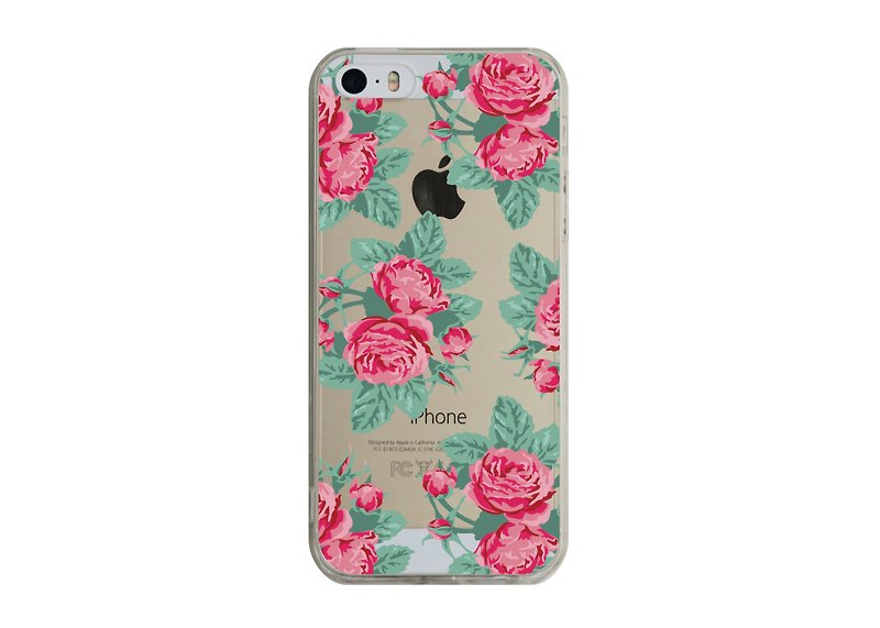 English Garden Red Rose Transparent Phone Case iPhone13 12 mini Samsung Huawei PCTP-AM36K - Phone Cases - Plastic Red