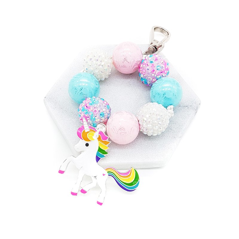 Blue X Pink Round Beaded Keychain / Bag Charm - Unicorn - Keychains - Acrylic Multicolor