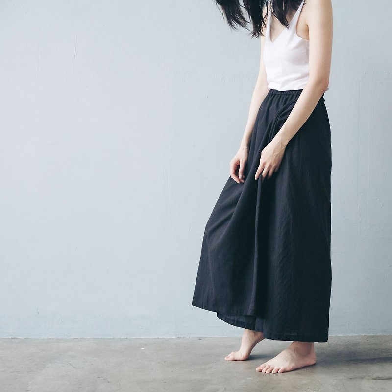 Pants skirt - Black - กางเกงขายาว - ผ้าฝ้าย/ผ้าลินิน สีดำ