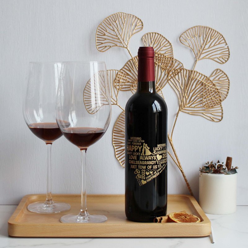 Text Art 紀念日禮物 訂製個性化情侶愛心紅酒|雕刻 - 酒類/酒精飲品 - 玻璃 