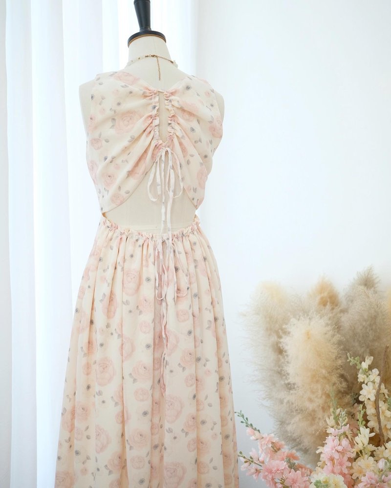 Creamy white floral chiffon party summer sundress Maxi bridesmaid dress - 洋裝/連身裙 - 聚酯纖維 白色