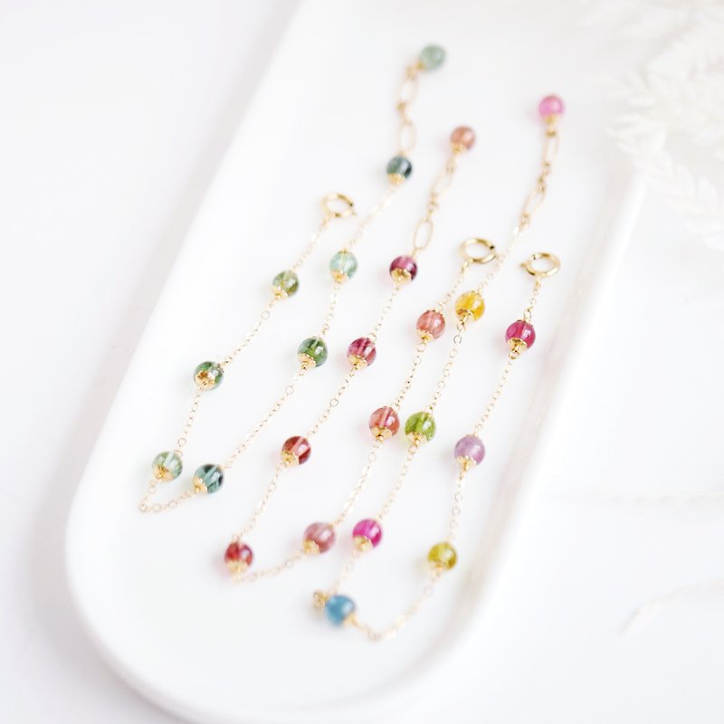 Mermaid Fairy Color Top Stone Tourmaline Bracelet - สร้อยข้อมือ - เครื่องประดับพลอย หลากหลายสี