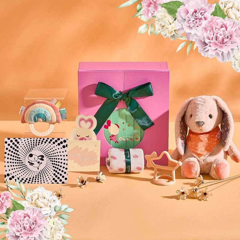 【客製】如花似玉-安撫娃娃+萬用巾+固齒器+遊戲環 (滿月彌月禮) - 彌月禮盒 - 其他材質 多色