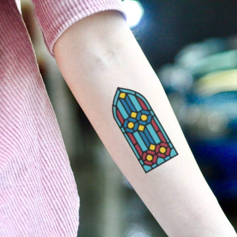 Stained Glass Window Temporary Tattoo Sticker (Set of 2) - OhMyTat - สติ๊กเกอร์แทททู - กระดาษ หลากหลายสี