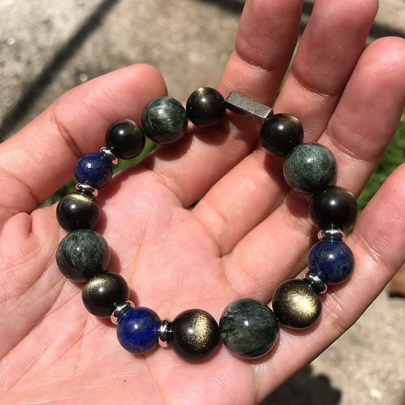 【Lost And Find】Natural OBSIDIAN  bracelet - Bracelets - Gemstone Blue